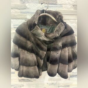 Christopher Whyte luxurious Jacket Women’s Sz M Gray Black Rabbit Fur Silk Lined